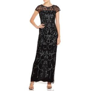 Adrianna Papell sequin Beaded Full-Length Mesh Gown Dress Size 2 Black formal